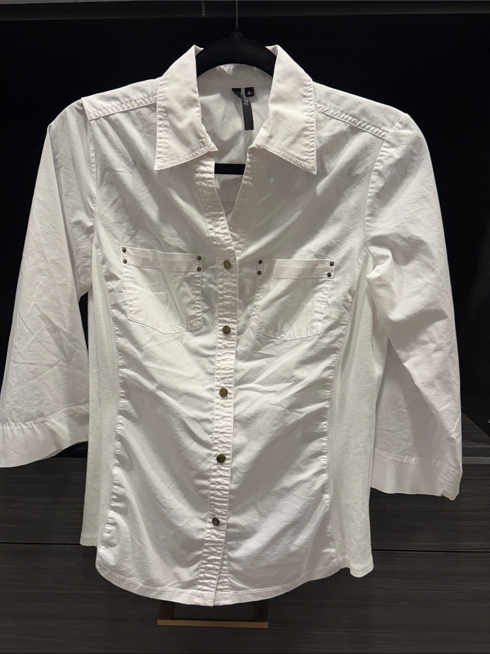 Women’s White Button-Down Shirt with Stud Pocket Detail